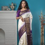 White and Purple Kanchi Boader Pallu & Blouse Design