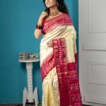White and Pink Rudraksha pochampally Ikkat Silk Saree