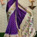 PURPLE SAREE WITH PEACOCK DESIGN BORDER  IKKAT SILK