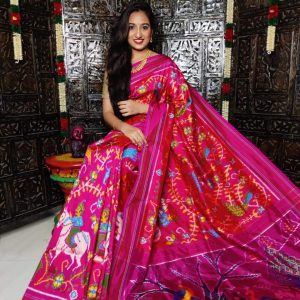 Pink Color HORSE designer Ikkat silk saree